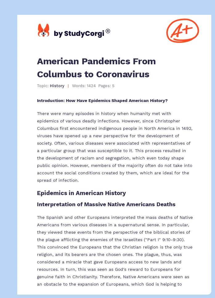 American Pandemics From Columbus to Coronavirus. Page 1