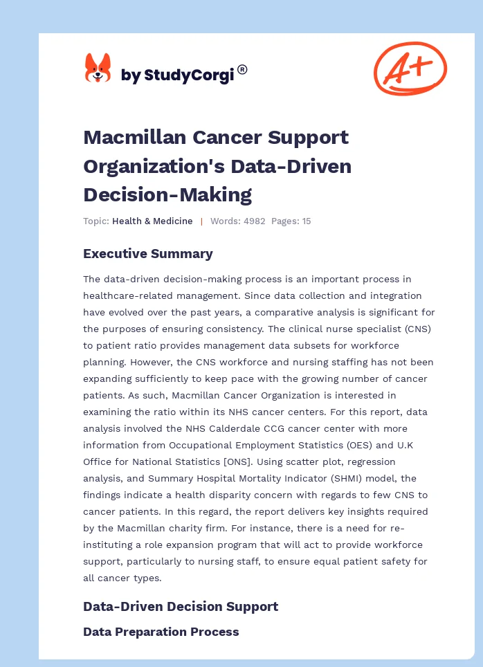 Macmillan Cancer Support Organization's Data-Driven Decision-Making. Page 1