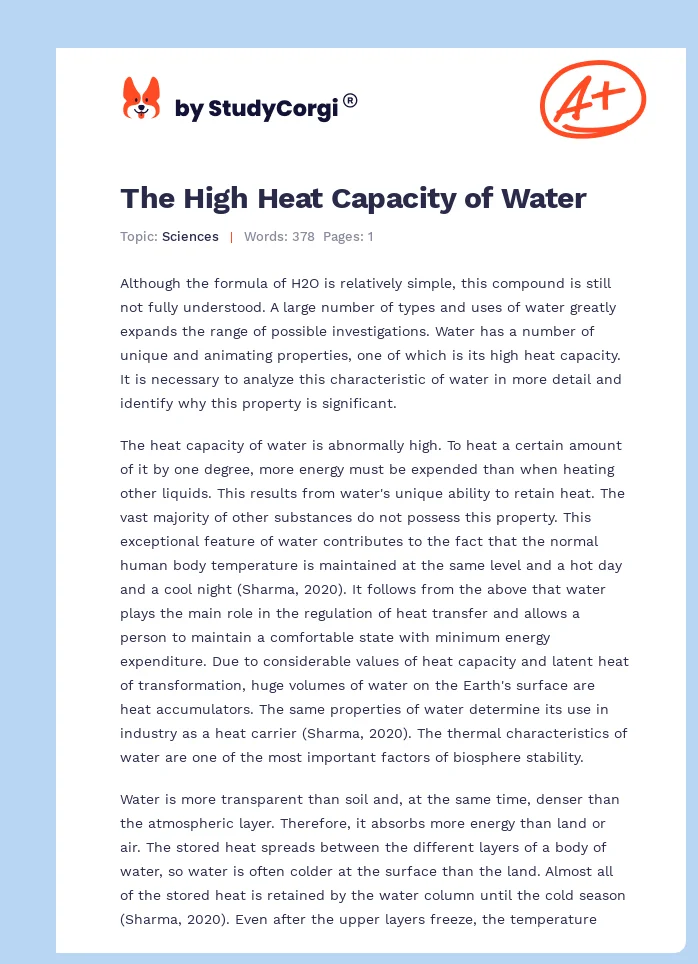 The High Heat Capacity of Water. Page 1