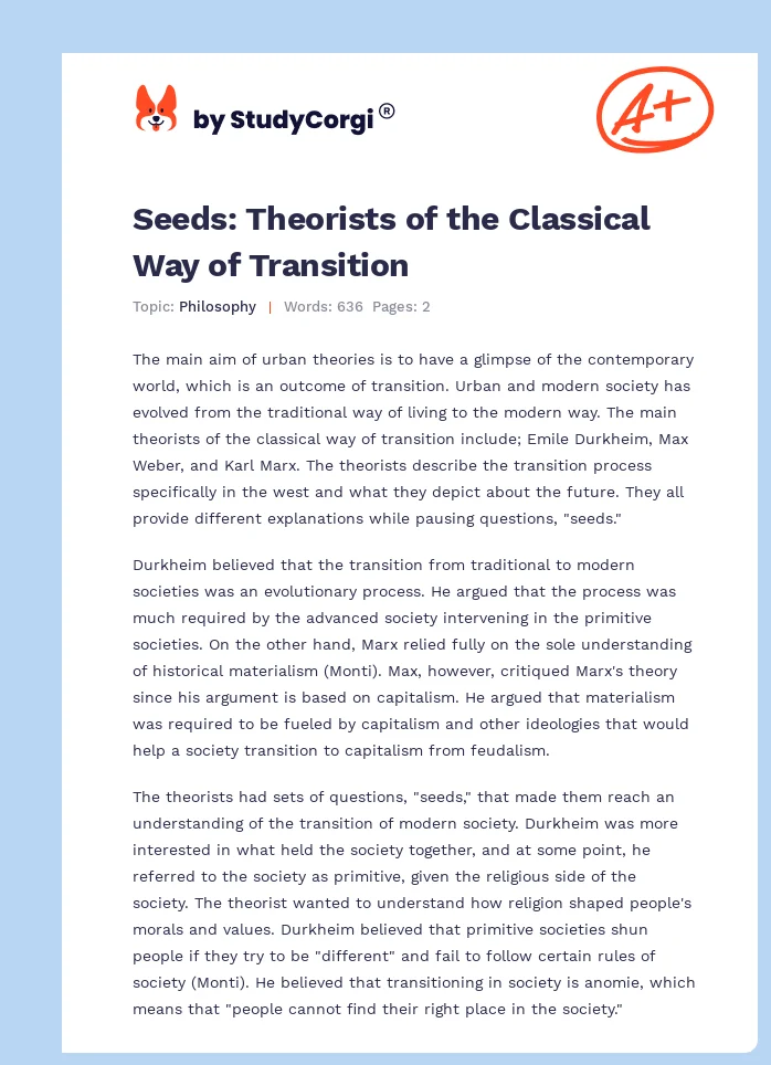 Seeds: Theorists of the Classical Way of Transition. Page 1