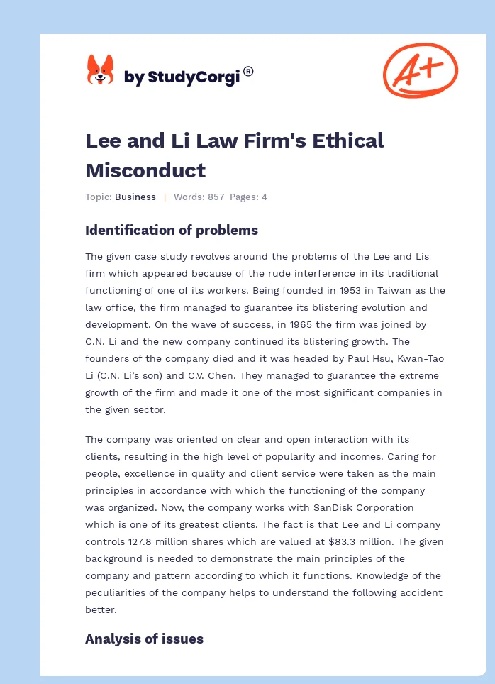 Lee and Li Law Firm's Ethical Misconduct. Page 1