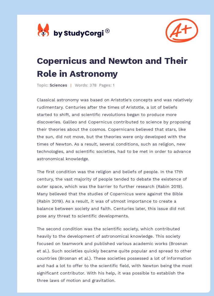 Copernicus and Newton and Their Role in Astronomy. Page 1