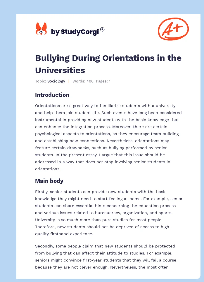 Bullying During Orientations in the Universities. Page 1