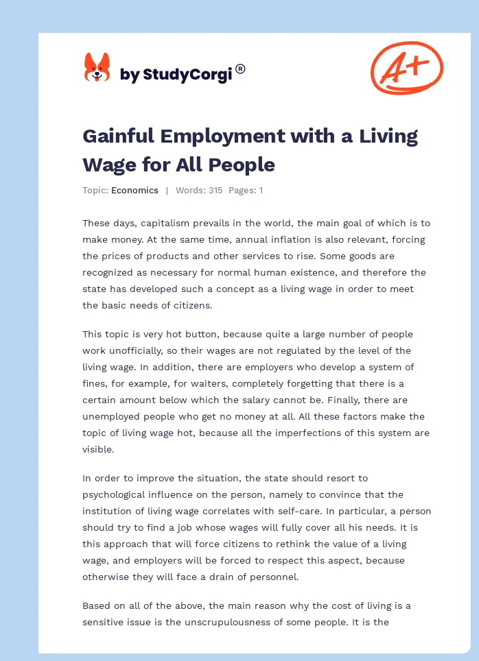 Gainful Employment with a Living Wage for All People. Page 1