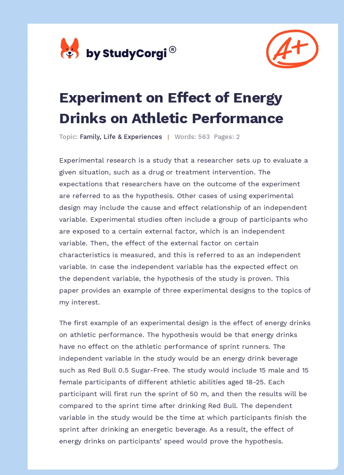 Experiment on Effect of Energy Drinks on Athletic Performance. Page 1