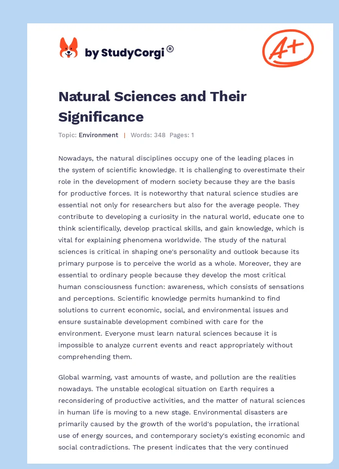 Natural Sciences and Their Significance. Page 1