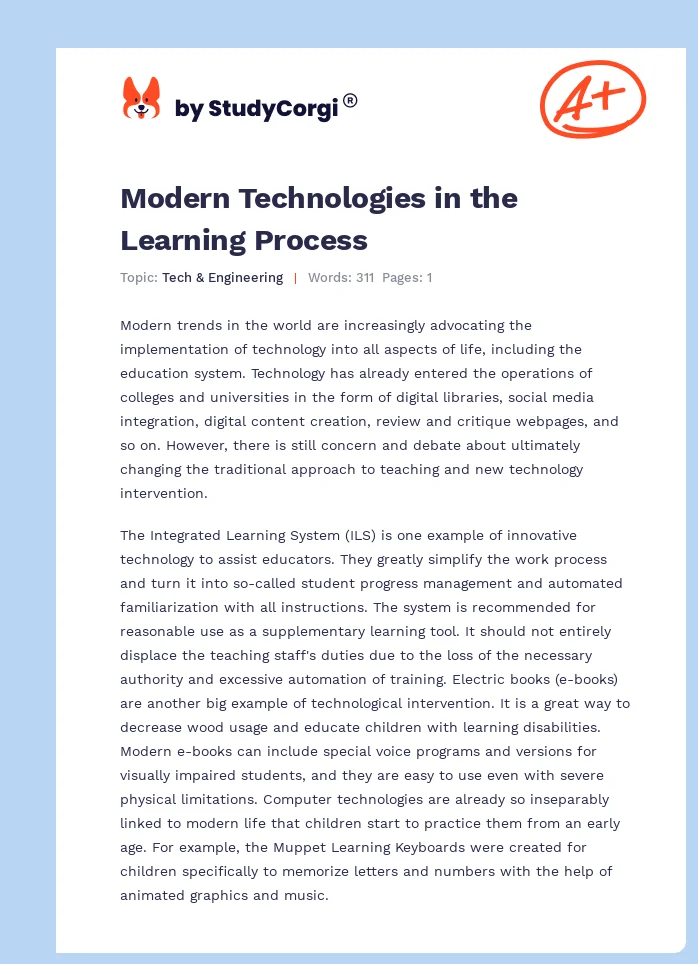 Modern Technologies in the Learning Process. Page 1