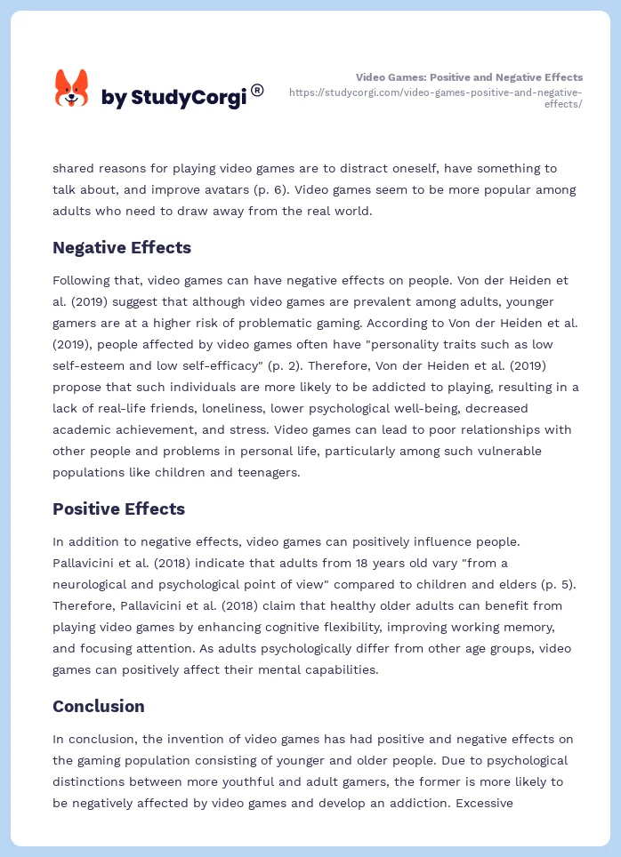 Video Games: Positive and Negative Effects. Page 2