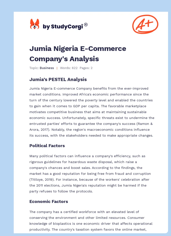 Jumia Nigeria E-Commerce Company's Analysis. Page 1