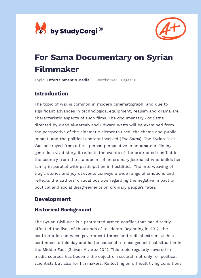 For Sama Documentary on Syrian Filmmaker. Page 1