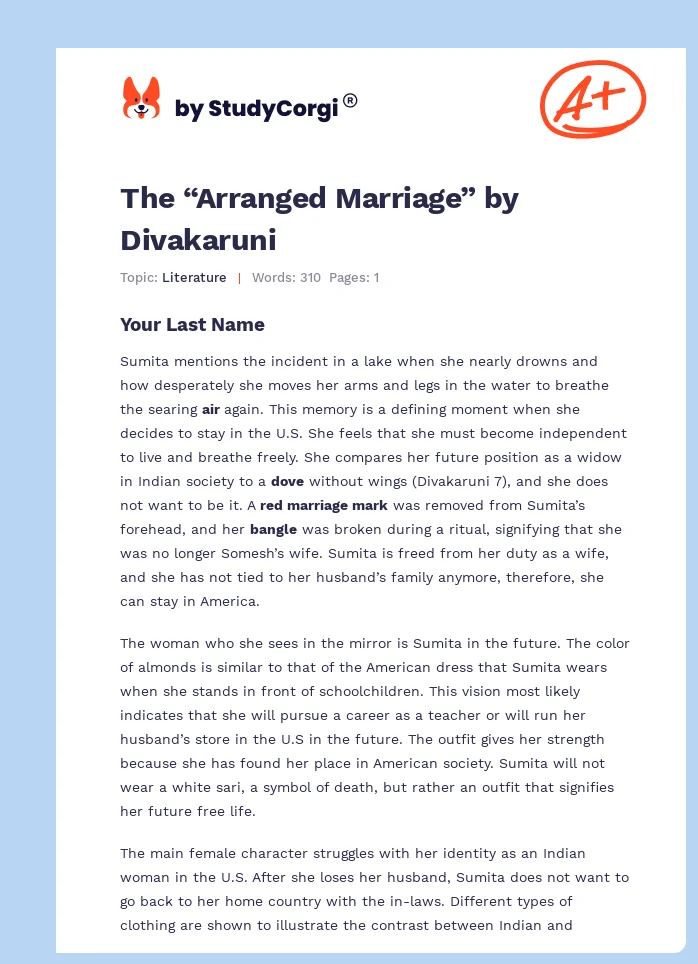 The “Arranged Marriage” by Divakaruni. Page 1