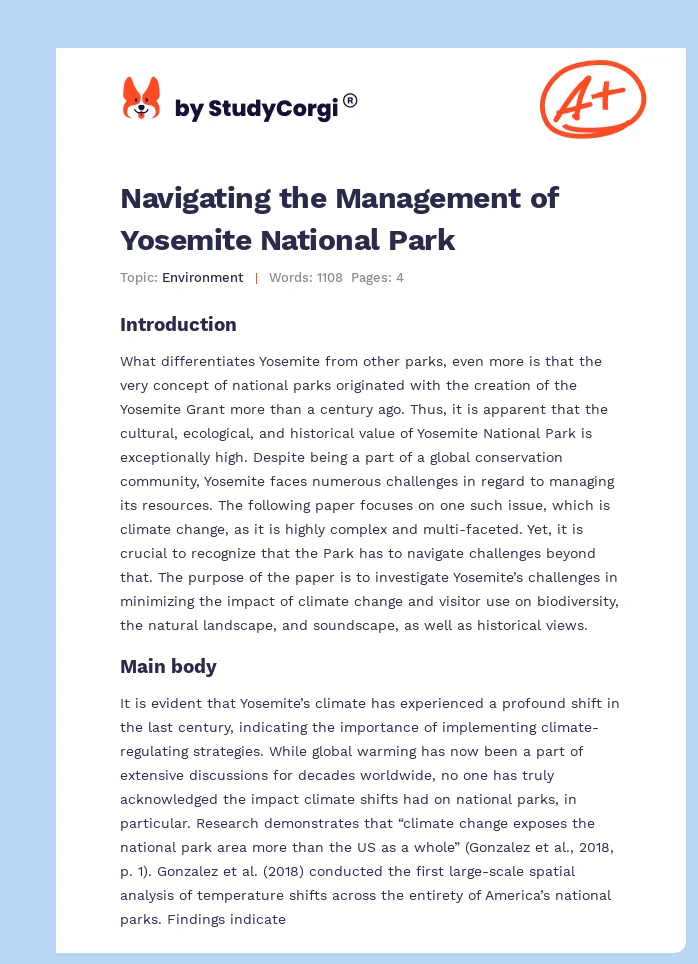 Navigating the Management of Yosemite National Park. Page 1