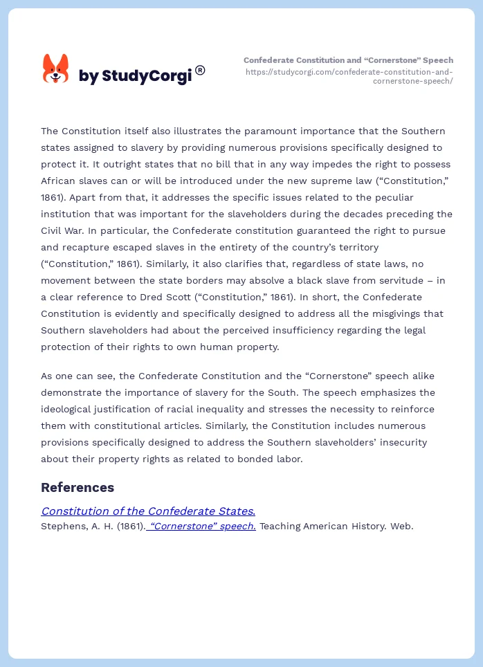 Confederate Constitution and “Cornerstone” Speech. Page 2