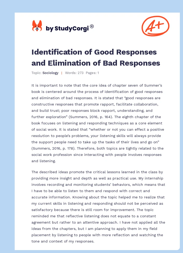 Identification of Good Responses and Elimination of Bad Responses. Page 1