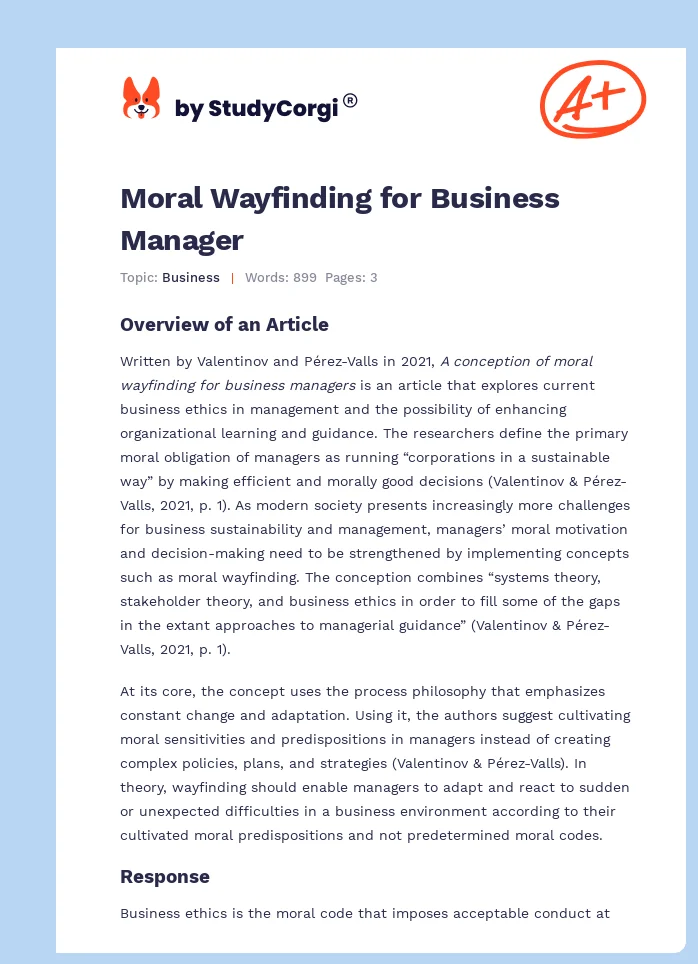 Moral Wayfinding for Business Manager. Page 1
