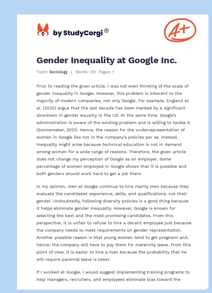 Gender Inequality at Google Inc.. Page 1
