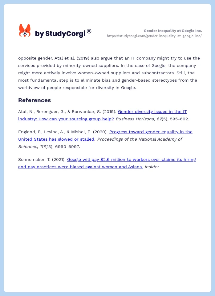 Gender Inequality at Google Inc.. Page 2