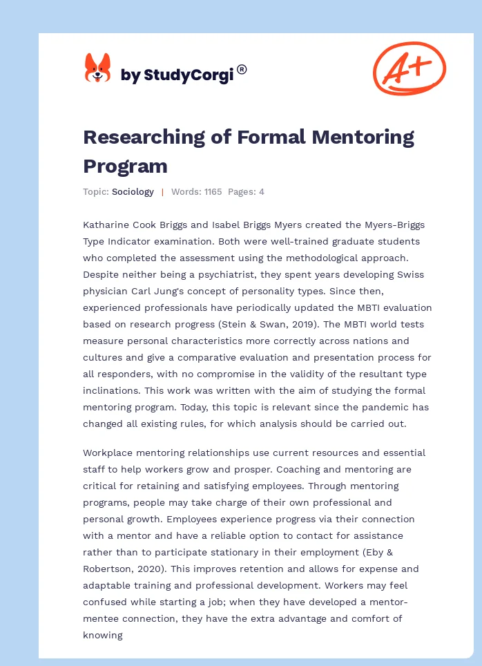 Researching of Formal Mentoring Program. Page 1