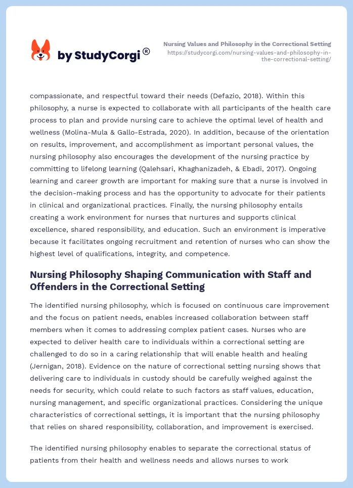 Nursing Values and Philosophy in the Correctional Setting. Page 2