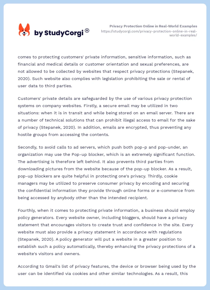 Privacy Protection Online in Real-World Examples. Page 2