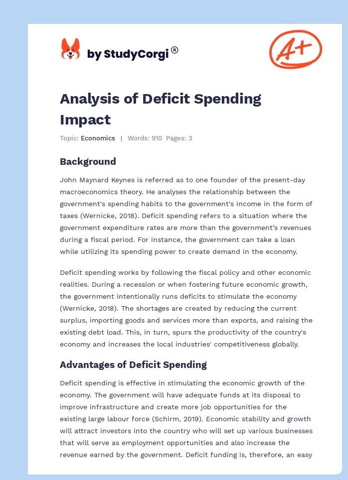 Analysis of Deficit Spending Impact. Page 1