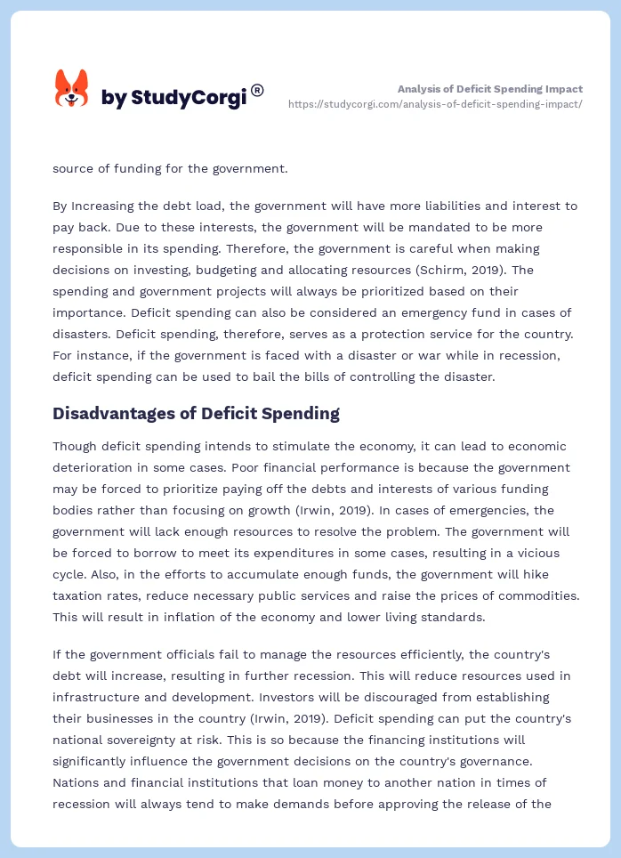 Analysis of Deficit Spending Impact. Page 2