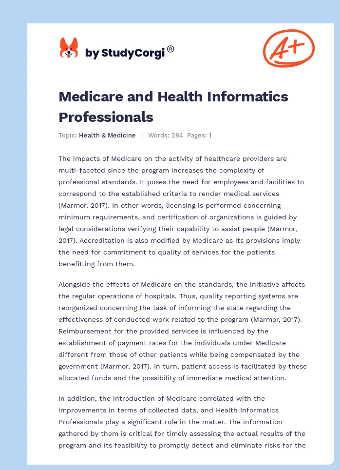 Medicare and Health Informatics Professionals. Page 1