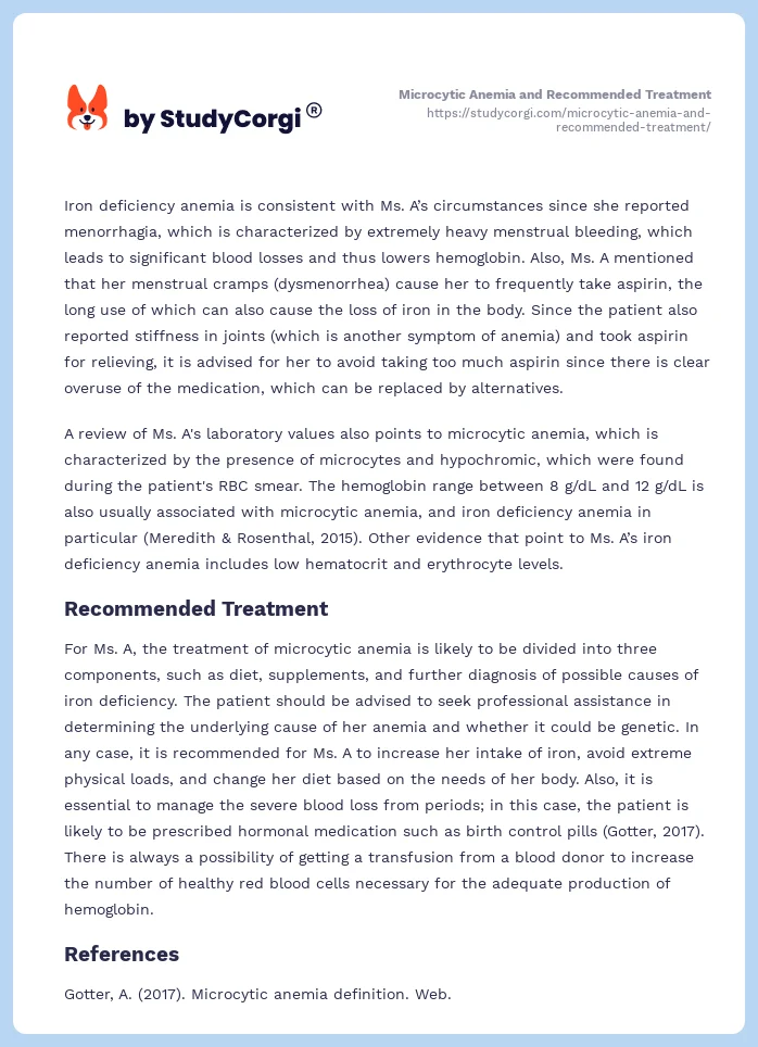 Microcytic Anemia and Recommended Treatment. Page 2