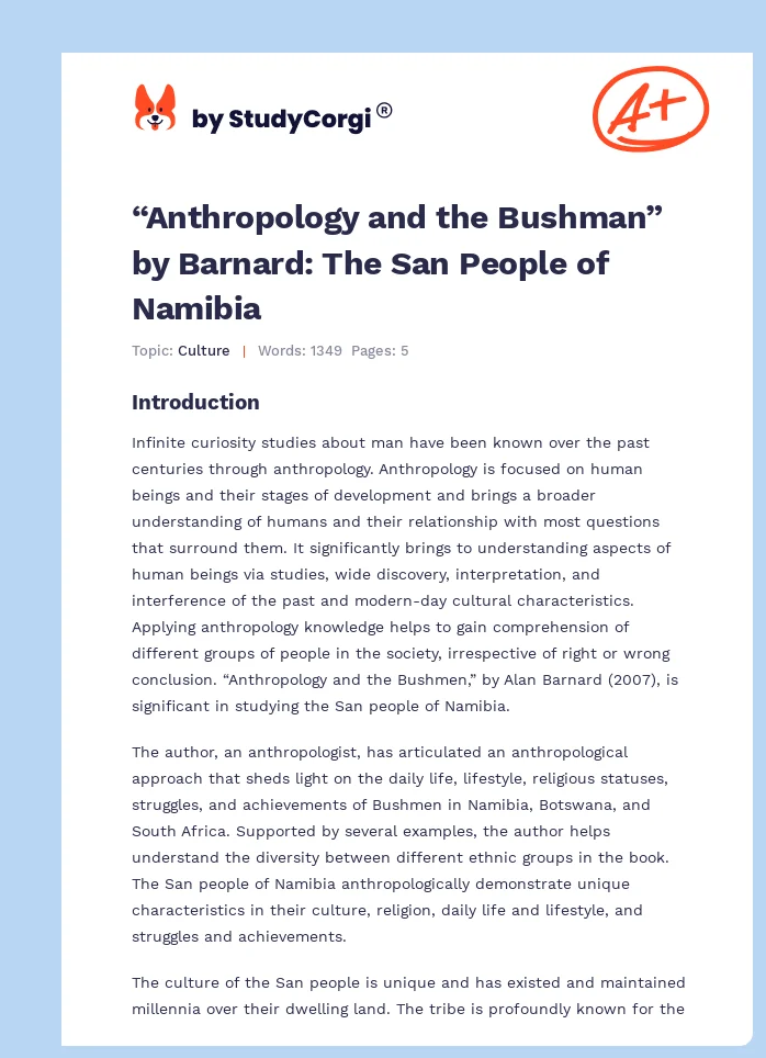 “Anthropology and the Bushman” by Barnard: The San People of Namibia. Page 1