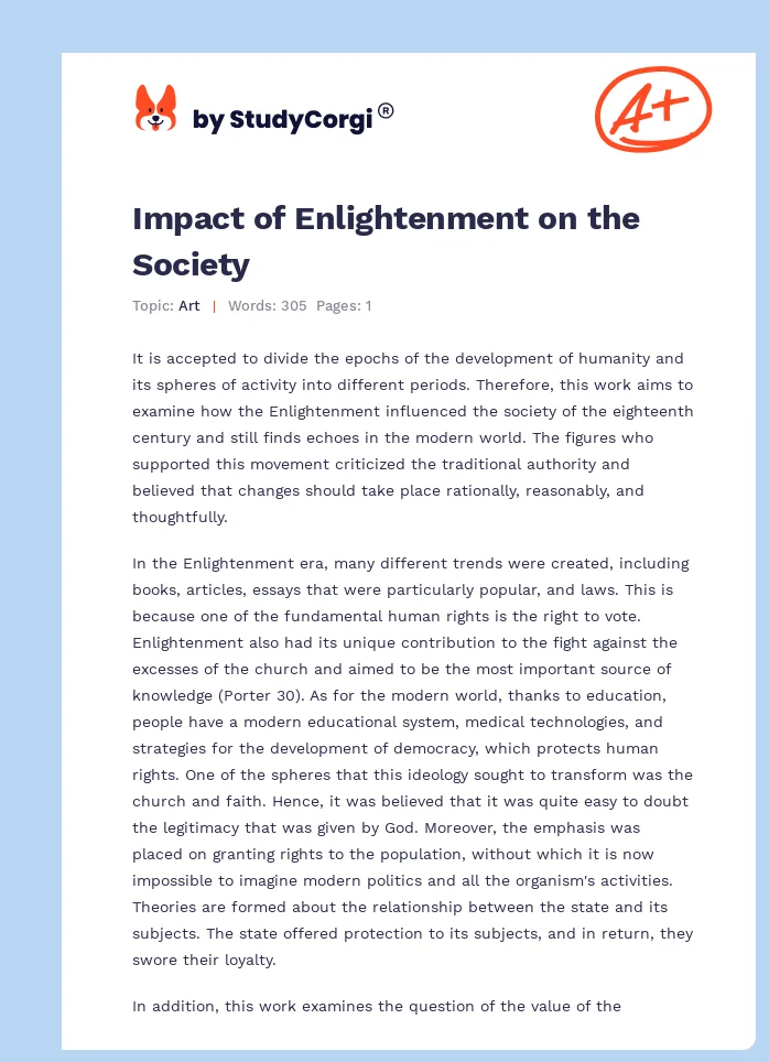 Impact of Enlightenment on the Society. Page 1