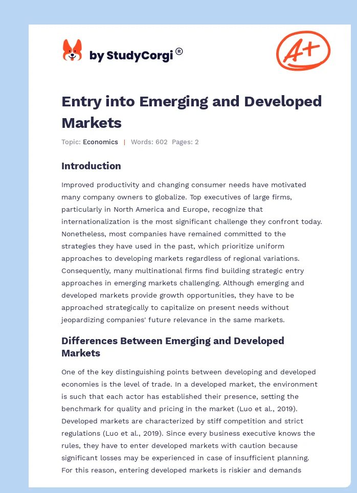 Entry into Emerging and Developed Markets. Page 1