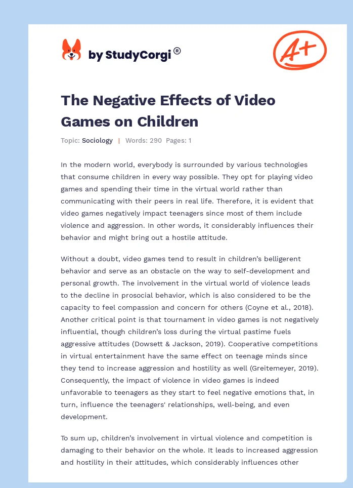 The Negative Effects of Video Games on Children. Page 1