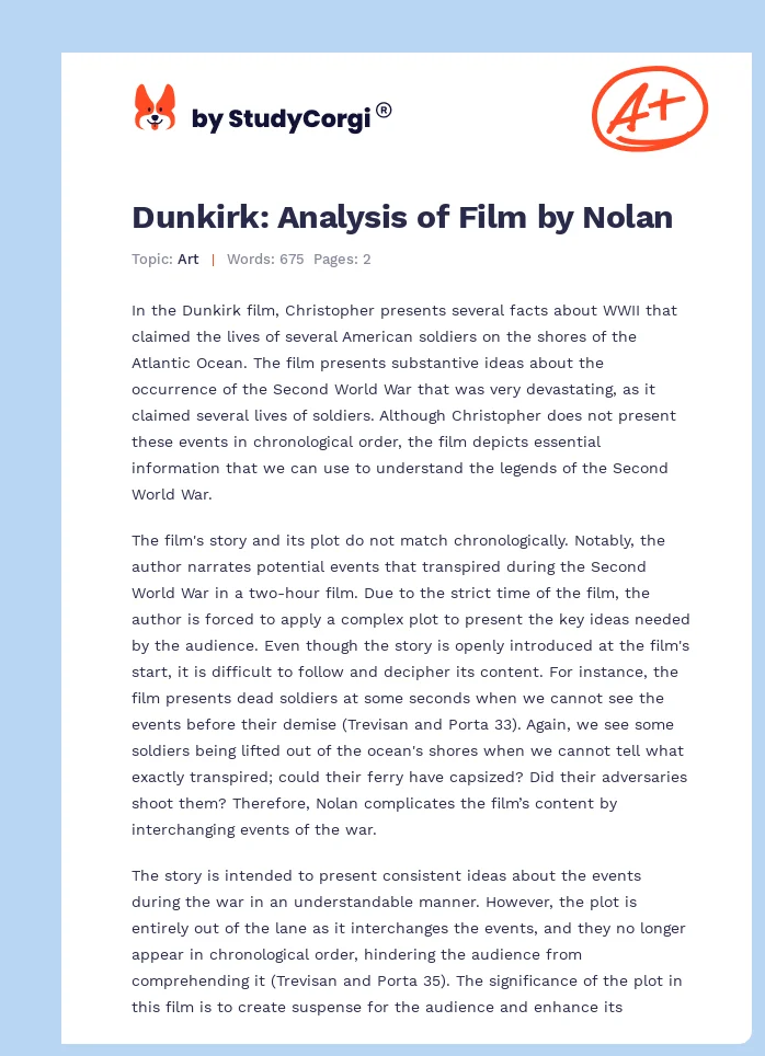 Dunkirk: Analysis of Film by Nolan. Page 1