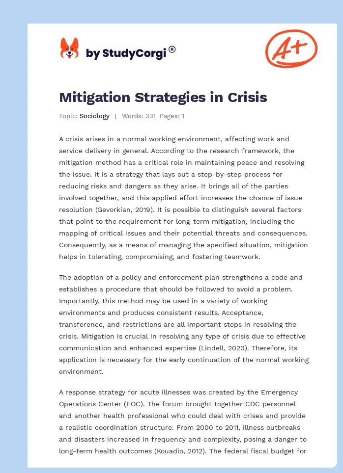 Mitigation Strategies in Crisis. Page 1