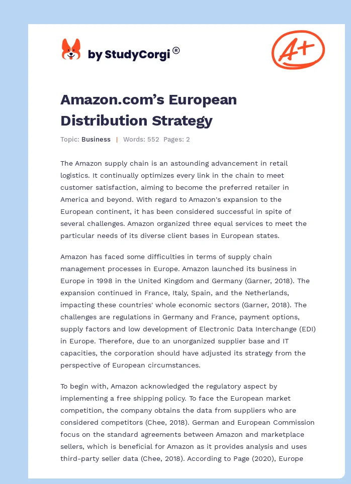 Amazon.com’s European Distribution Strategy. Page 1