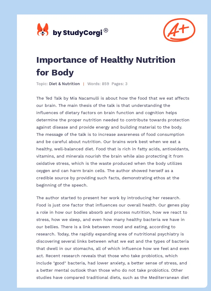 Importance of Healthy Nutrition for Body. Page 1