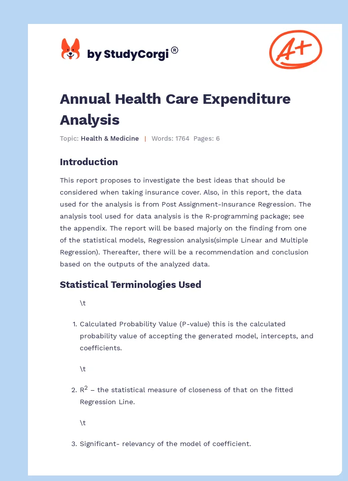 Annual Health Care Expenditure Analysis. Page 1