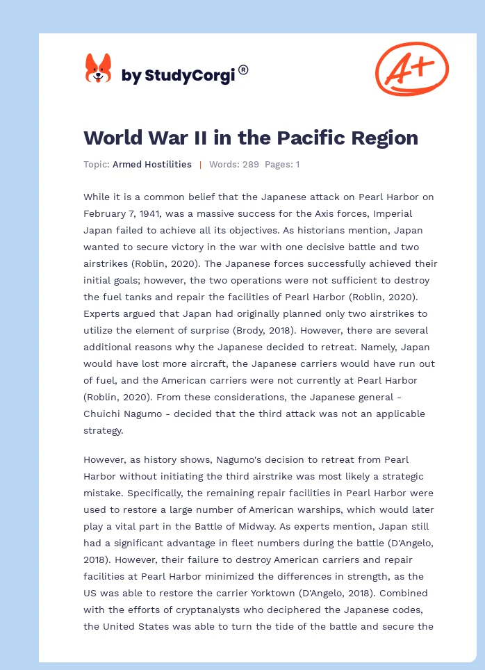 World War II in the Pacific Region. Page 1
