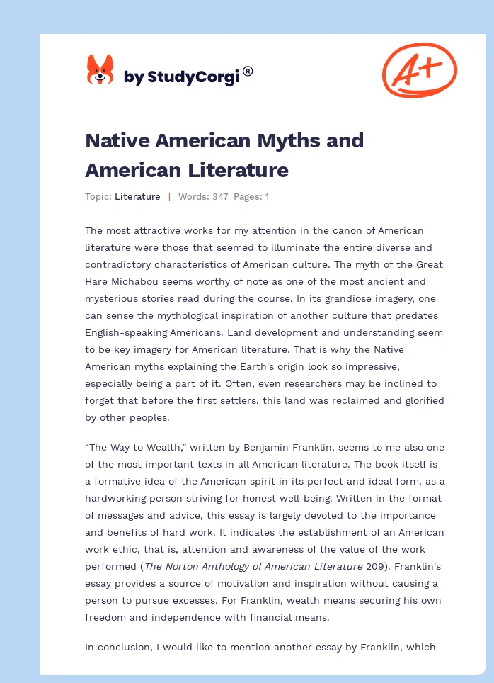 Native American Myths and American Literature. Page 1