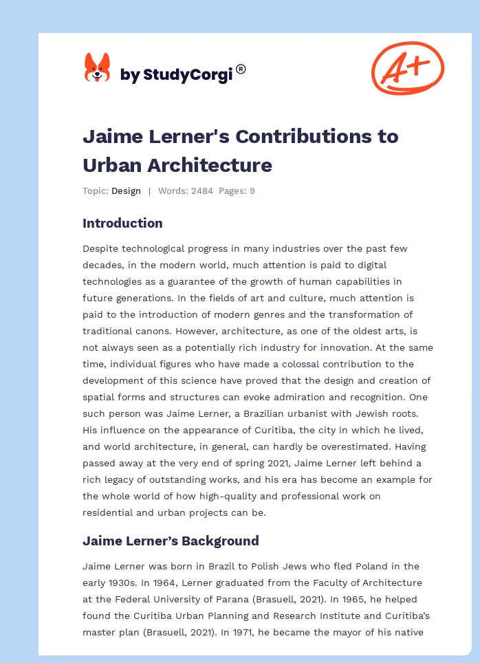Jaime Lerner's Contributions to Urban Architecture. Page 1