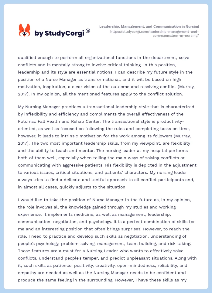 Leadership, Management, and Communication in Nursing. Page 2
