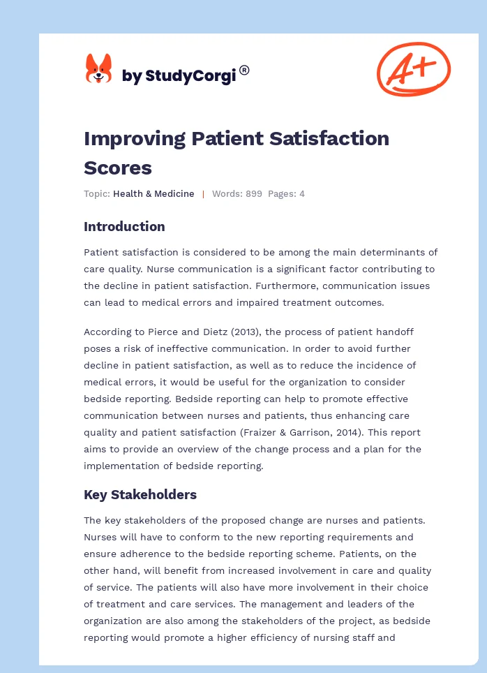 Improving Patient Satisfaction Scores. Page 1
