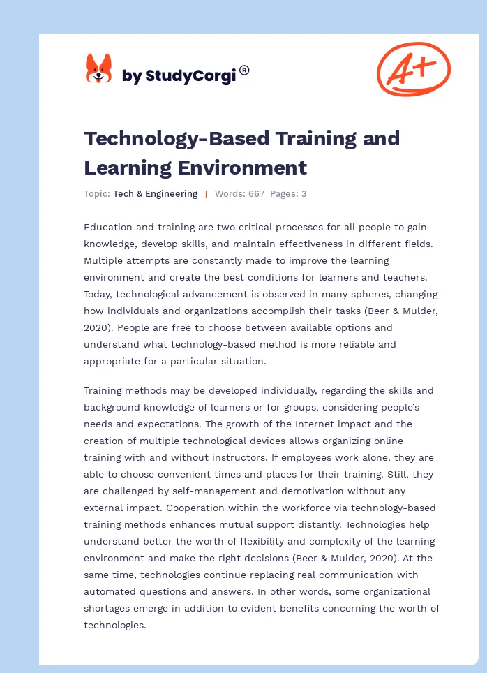 Technology-Based Training and Learning Environment. Page 1