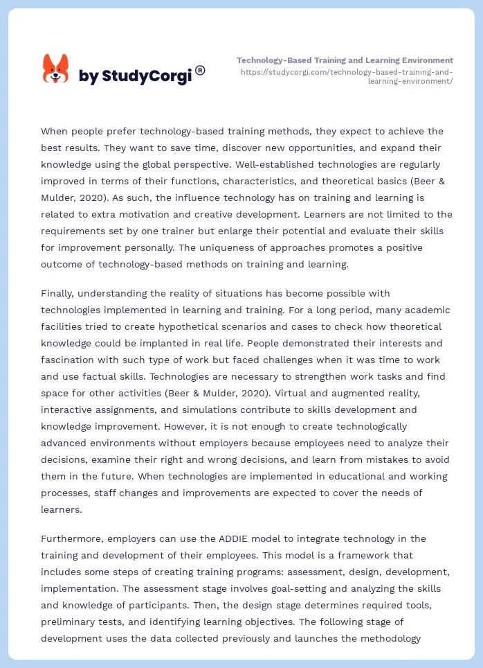 Technology-Based Training and Learning Environment. Page 2