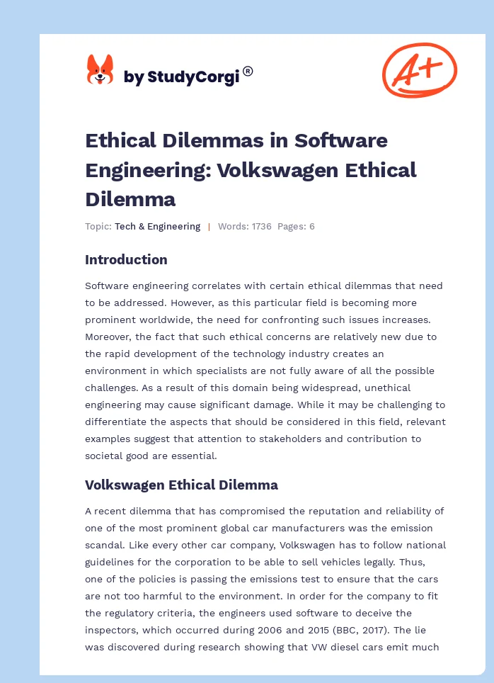 Ethical Dilemmas in Software Engineering: Volkswagen Ethical Dilemma. Page 1