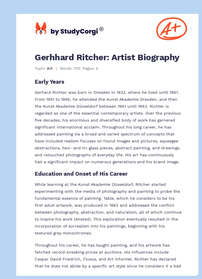 Gerhhard Ritcher: Artist Biography. Page 1