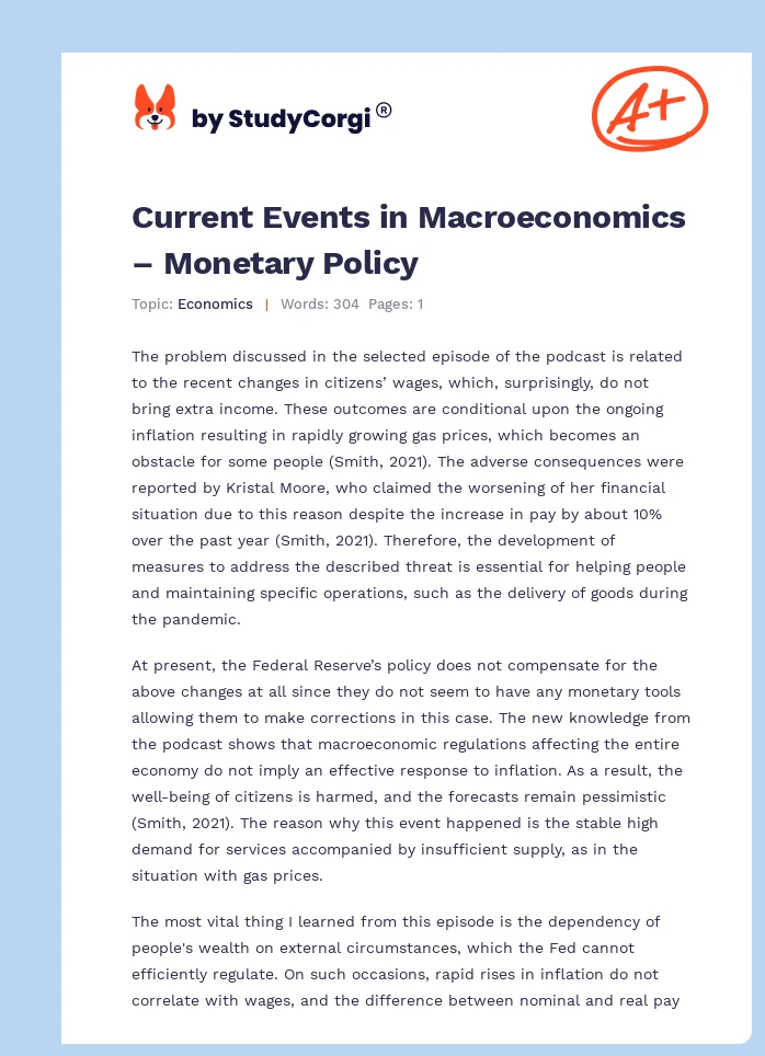 Current Events in Macroeconomics – Monetary Policy. Page 1