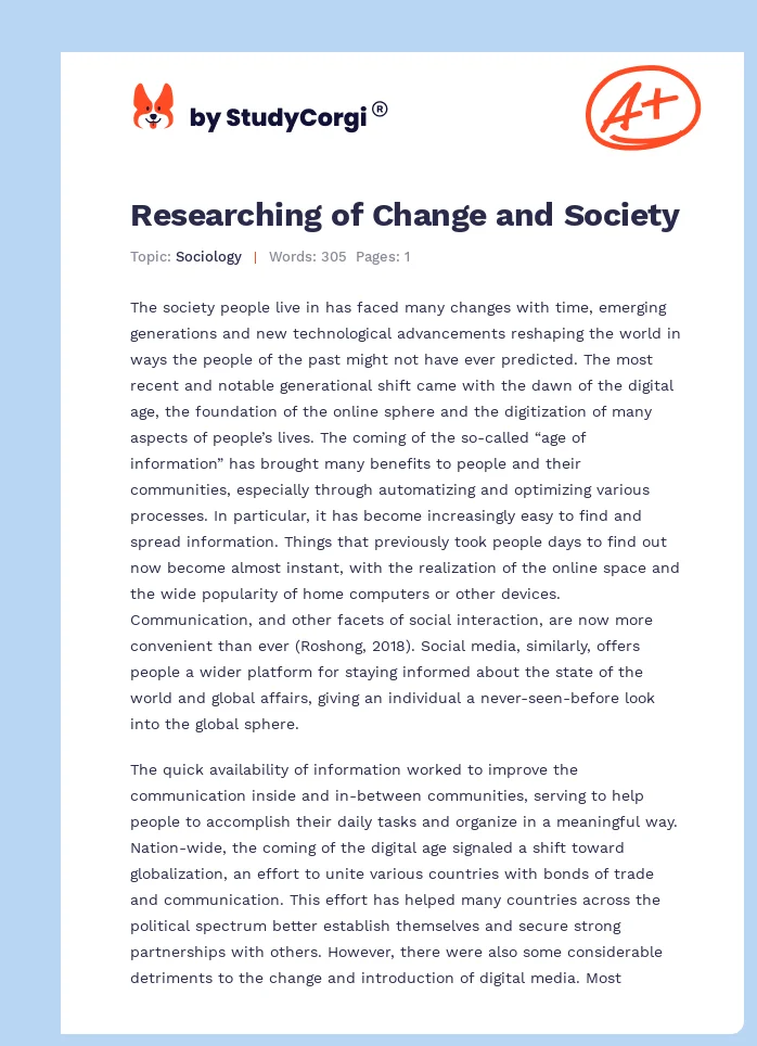 Researching of Change and Society. Page 1