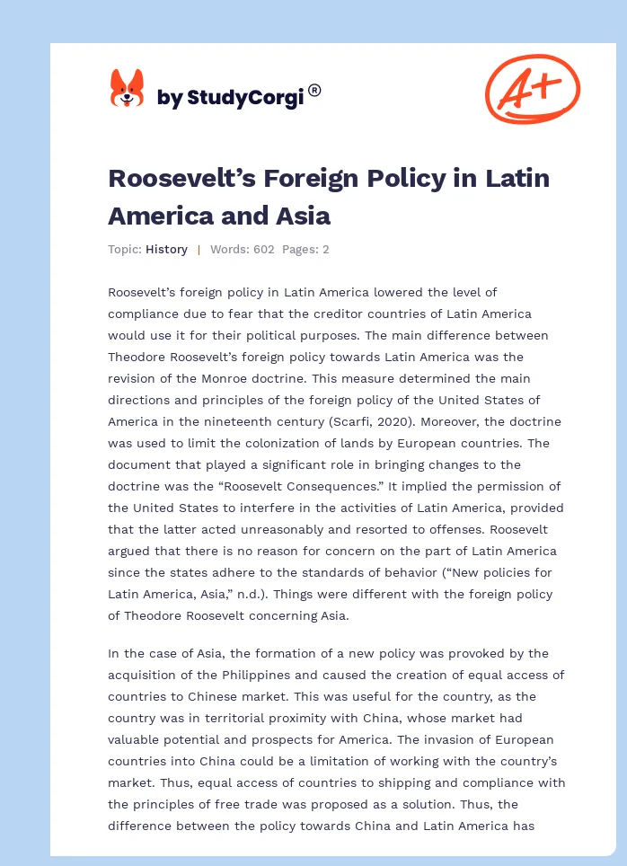 Roosevelt’s Foreign Policy in Latin America and Asia. Page 1