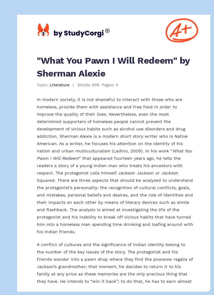 "What You Pawn I Will Redeem" by Sherman Alexie. Page 1
